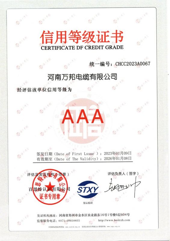 萬邦-信用等級證書