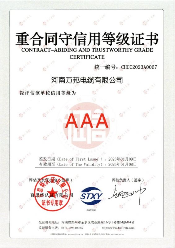 萬邦-重合同守信用等級證書